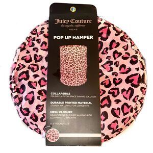 Juicy Couture Home Pop Up Hamper Collapsable Leopard Heart Print Laundry Basket